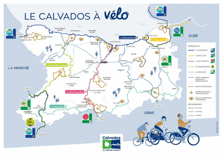 Carte des Véloroutes dans le Calvados - 2024